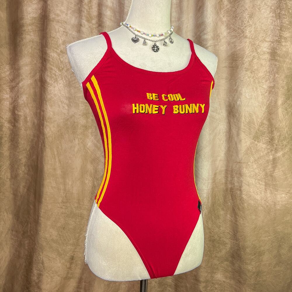 OMighty Be Cool Honey Bunny Bodysuit Embroidered Side Stripe Red Streetwear